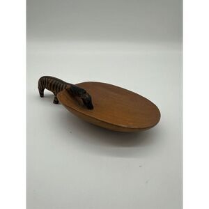 Wooden African Art Hand Carved Bowl Drinking Zebra Rare Find